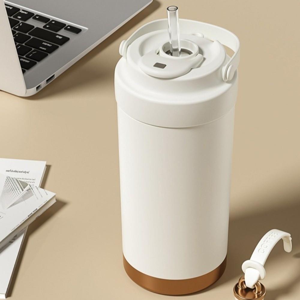 Portable 500ml Travel Coffee Mug Ceramic Coated Vacuum Insulated Coffee Tumbler Cup with Straw Stainless Steel Tumbler Home