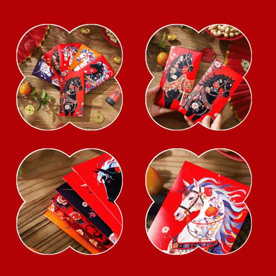 6 Pcs Chinese New Year Red Envelope 2026 Year of The Horse Lucky Money Red Packets Hong Bao for Spring Festival Birthday