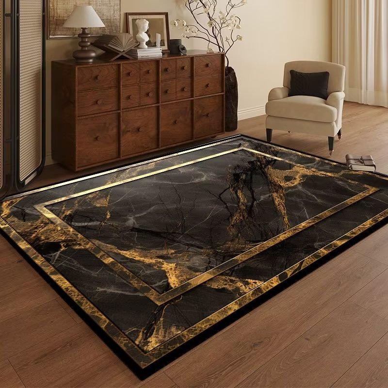 Modern Luxury Carpet Living Room Decor Non-slip Coffee Tables Geometric Foot Mat Large Black Gold Area Decoration Bedroom Rug