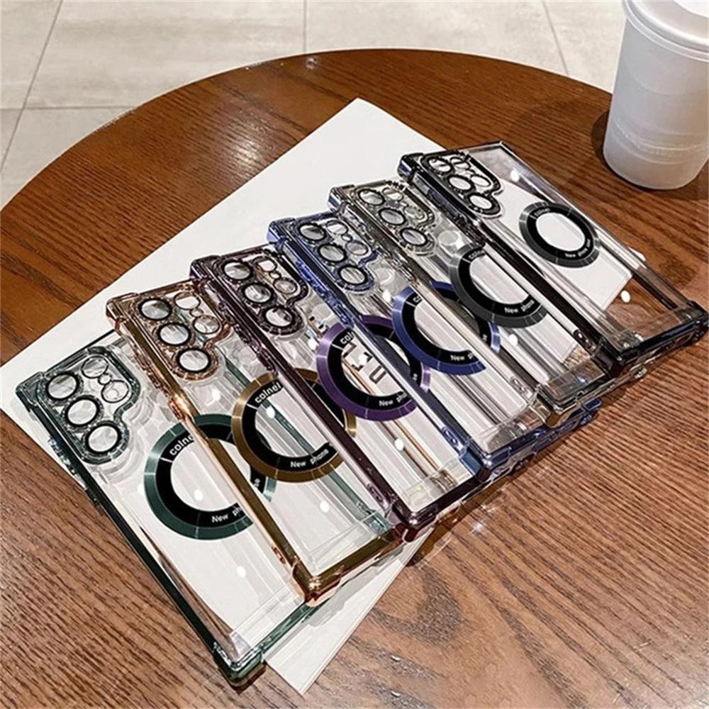 Suitable for Samsung S25 Ultra Mobile Phone Case Magnetic Absorption A55 Airbag Electroplating Transparent S24 Magnifying Glass S22 Protective Case