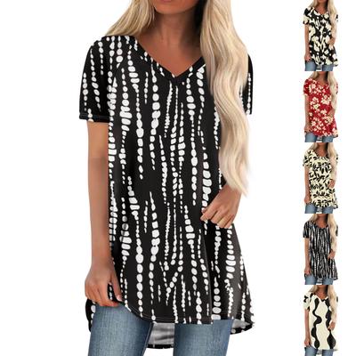 Ladies Short Sleeve Pleated Loose Tops Plus Size Casual Tops V Neck Short Sleeves Casual Summer T Shirts Ladies Tops T Shirts Shirts