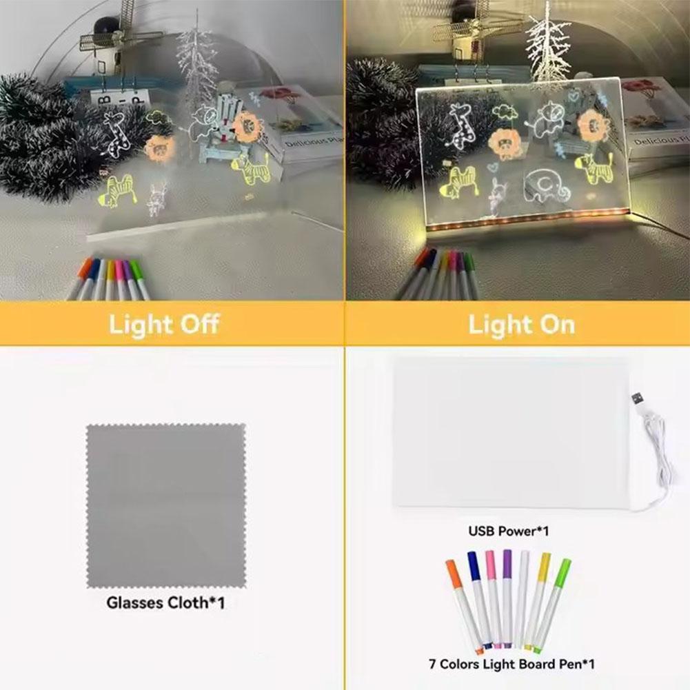 LED Note Board Night Light With Colorful Pens DIY Acrylic Message Board Erasable Painting Drawing Board For Kids Birthday Gift