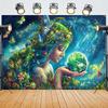 2D Mother Earth Goddess Wall Tapestry, Magical Nature & Galaxy Backdrop for Home Decor