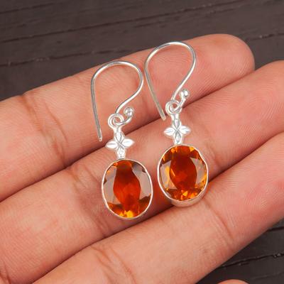 Seltene Citrin Edelstein 925 Sterling Silber Handgefertigter Schmuck Ohrringe 1.30" Geschenk EE-6-4