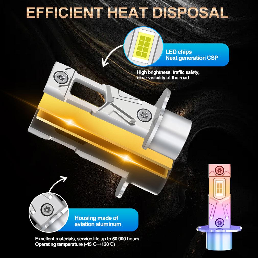 2 ks 18000LM H3 LED žárovky do světlometů Mini H3 LED žárovky do mlhových světel pro auto světlomet Bezventilátorová DRL lampa Automatická světla pro denní svícení 12V 6500K Bílá