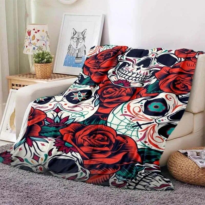 Vintage  Mexican Day of The DeadPattern Blanket Star Art Flannel Thin Blanket Portable Home Travel Office Lunch BreakBlanket