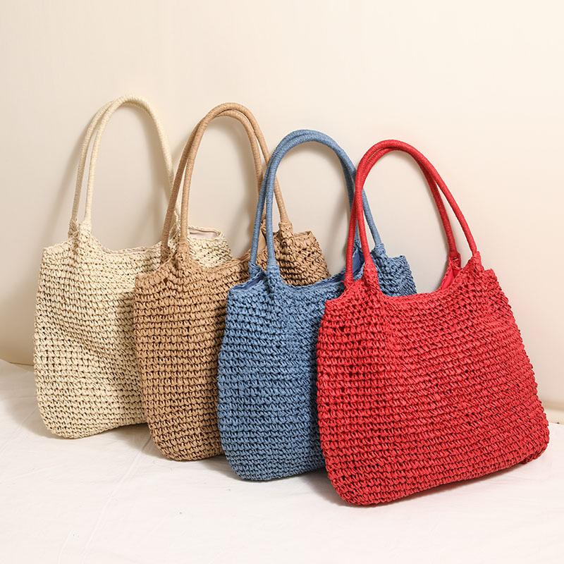 Straw Tote Bag Woven Solid Beach Bag Large Capacity Square Casual Shoulder Bag Women Handbag Bolsa Feminina
