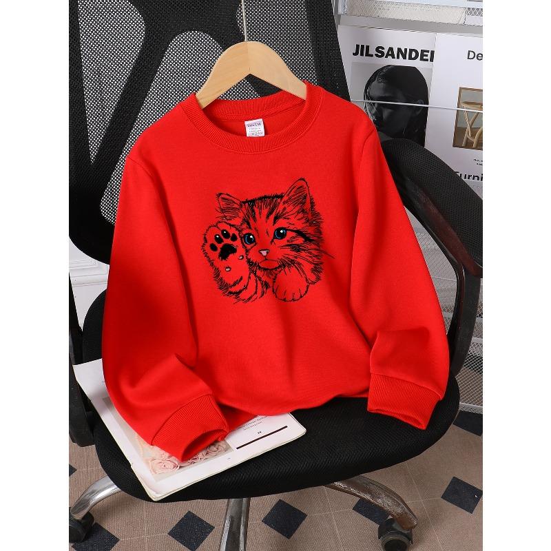 European sizes Kids' Casual Printed Round Neck Pullover, Kids' Fashion Round Neck Sweatshirt with Adorable Animal Prints, Casual Comfortable