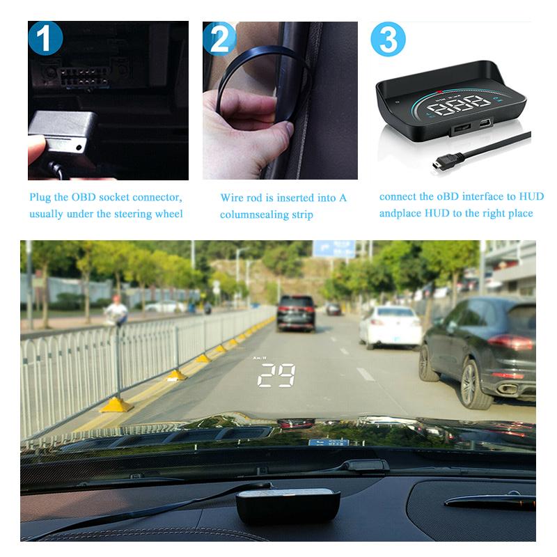 Car Speedometer Head Up Display HD Projector OBD2 Overspeed Warning Alarm
