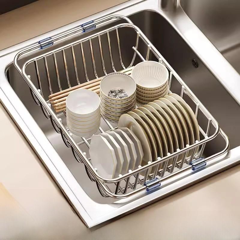 Stainless Steel Sink Drain Basket With Adjustable Size For Dish Drying And Organization