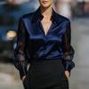 Damen Farbvielfältig Locker Satin Langarm Hemd Top