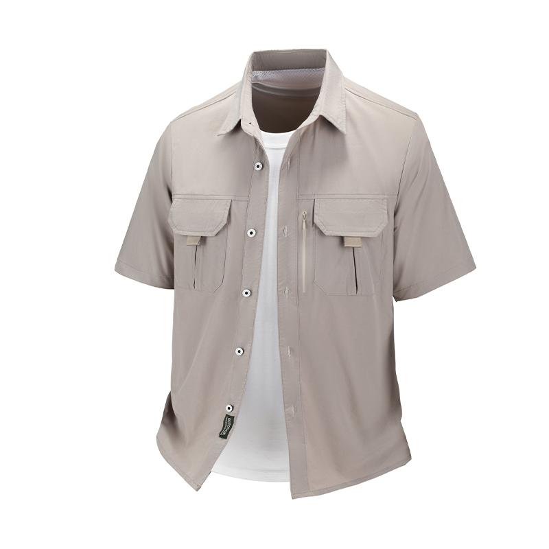 Cardigan Camicia da Uomo Traspirante in Seta Ghiacciata a Maniche Corte, Casual e Versatile, Camicia da Lavoro Multitasche per Esterno
