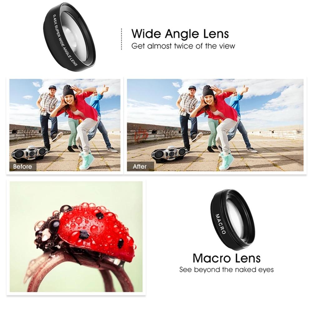 2 IN 1 Lens Universal Clip 37mm Mobile Phone Lens 0.45x 49uv Super Wide-Angle Macro HD Professional For All Smartphones