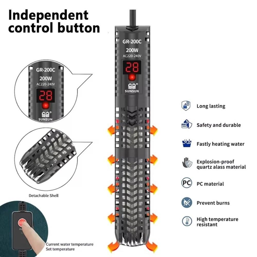 Adjustable Temperature Aquarium Submersible Heater LCD Display Heating Rod  Fish Tanks