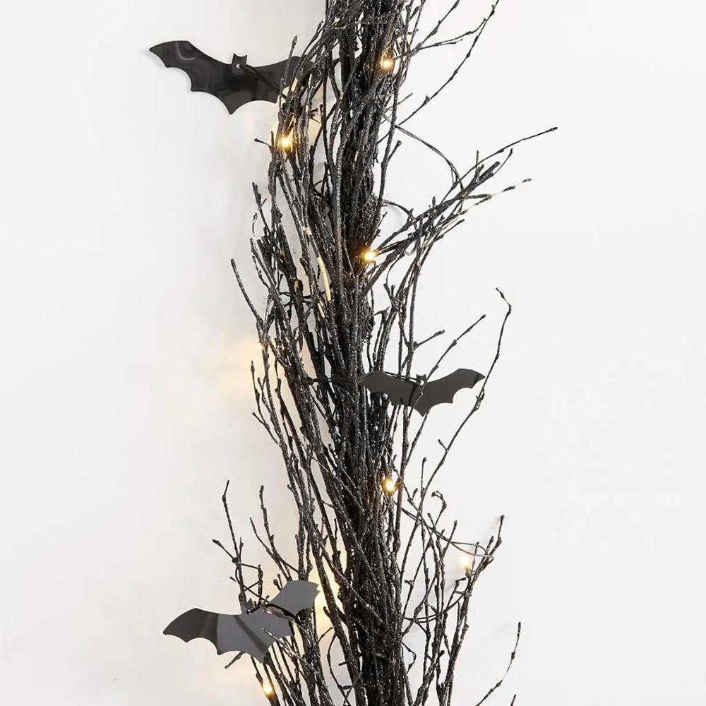 With Bat Halloween Branch Wreath Glowing Front Door Bat Garland Halloween Hanging Garland Bar