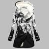 Große Jacke für Damen mit warmer und plüschiger Kapuzenjacke mit geometrischem Aufdruck und Taschen