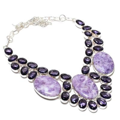Colar de prata esterlina 925 com pedra natural de lepidolita, ametista, 18" Q5n99