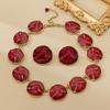 Vintage Antique Jewelry Simple Versatile Red Enamel Plated Real Gold Necklace Earrings Classic Set