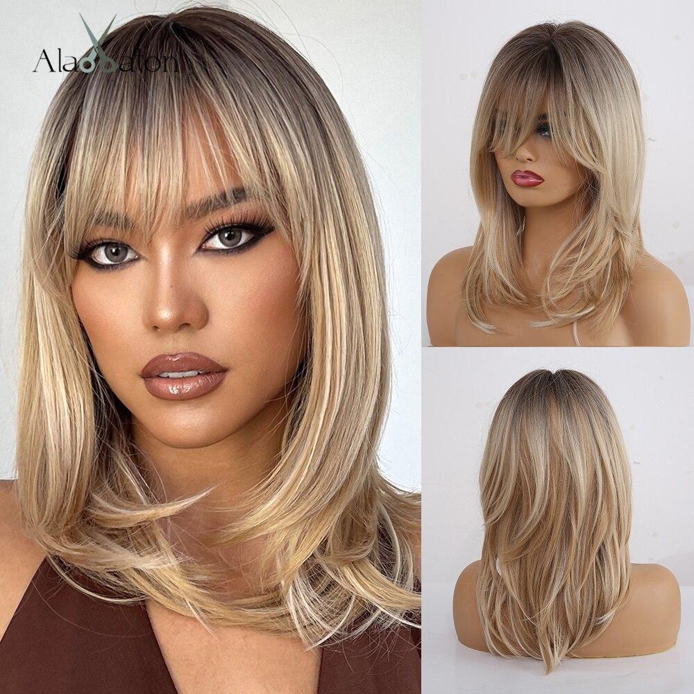 ALAN EATON Bob Syntetické ofiny Paruky Hnědá Blond Ombre Krátké rovné vlasy Paruky pro černé ženy Denní cosplay Odolné vůči teplu