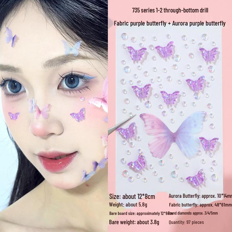 3D Butterfly & Star Face Sticker Set with Rhinestones & Pearls for Kids
