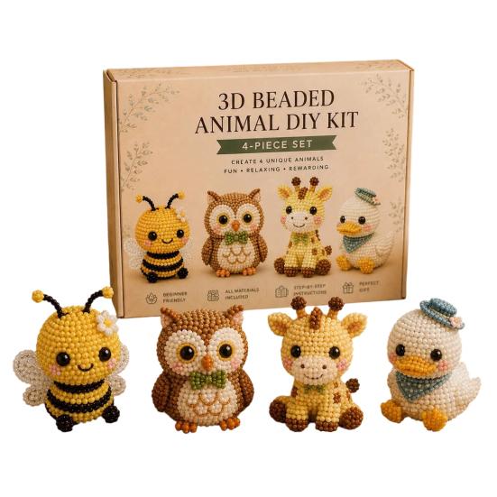 Tiny 3D Beaded Animal DIY Kit with Instructions Easy DIY Beading Kit