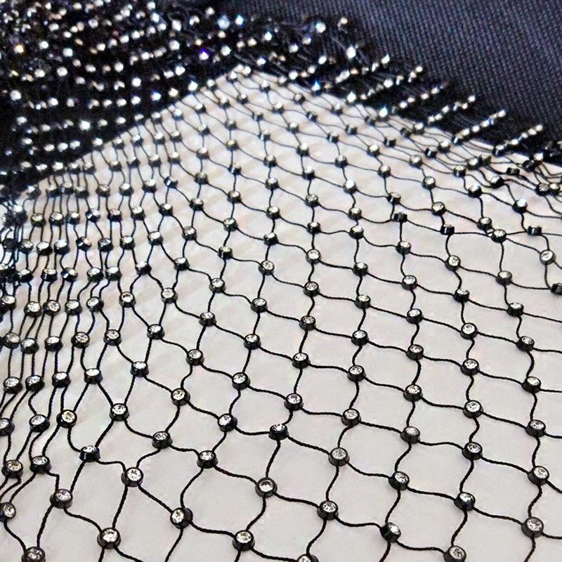 1 Yard Crystal Diamand Fishing Net Fabric Hollow Out Stretchy Mesh Lace Fabric For Sewing  Dress Bag Shoe Garment Material