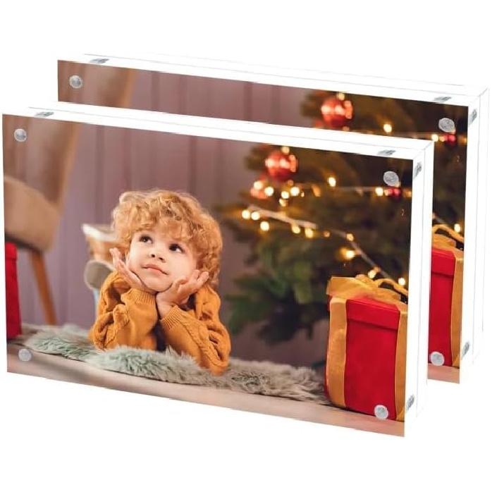 Acrylic Picture Frame 4x6, Double Sided Photo Frames for Refrigerator with Magnetic Corners, Transparent Acrylic Frame for Desk or Tabletop Display