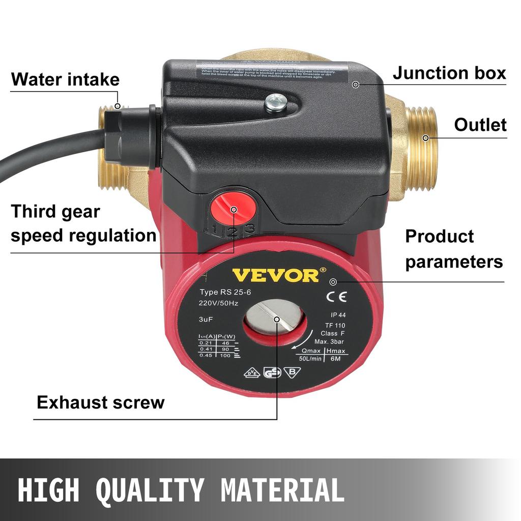 VEVOR Hot Water Circulation Pump 0.6-Inch 220V 5.3 GPM 90W Water Pump 0.8A for Bar Electronic Home Shower Washing Machine