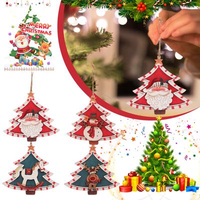 Christmas Tree Decors  Santa Snowman Elk Horse Mini Christmas Decor Pendant Cute Wood  Decor Christmas Tree Pendant