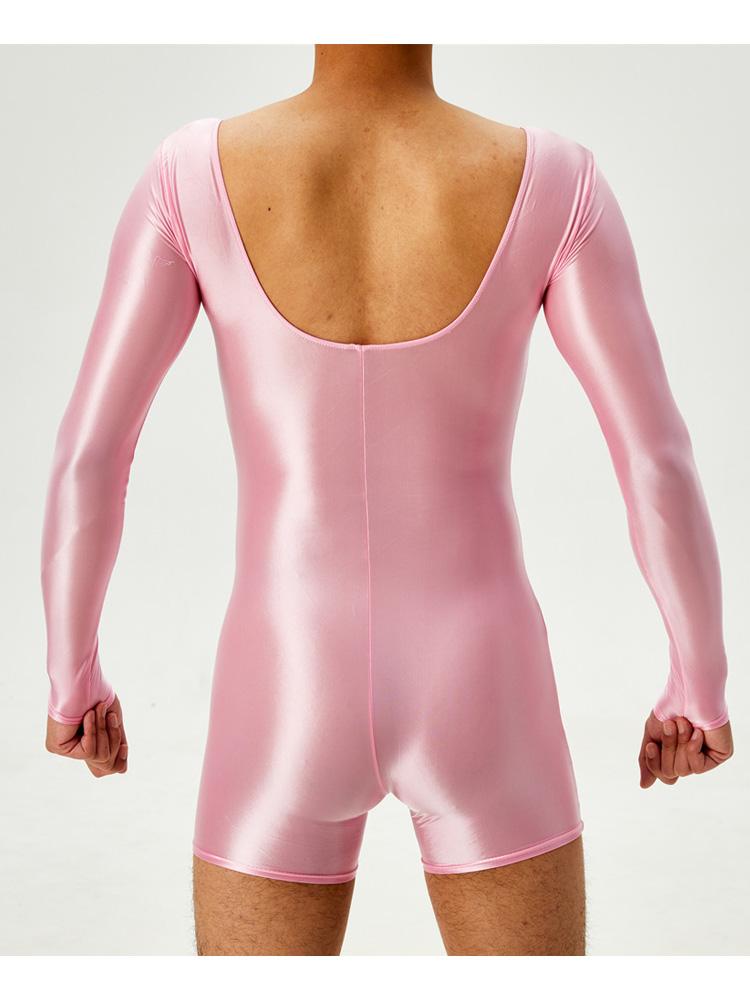 Sexy Men Dual Use Top T-Shirt Backless Bodysuit Stain Smooth Oil Glossy Shiny Sexy Tights Elastic Yoga Shapping Leotard Plus