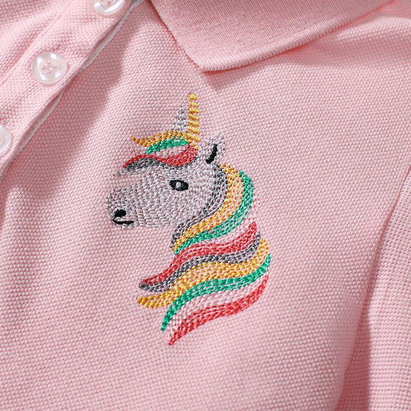 European and American Girls' Unicorn Dress Summer Kidsren's Short-Sleeved Lapel Polo Dress Baby Girl Pure Cotton Dress