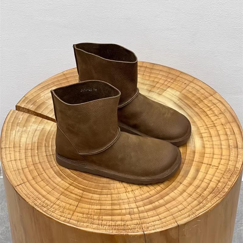 Fashion GKTINOO Genuine Leather Women's Shoes Round Toe Handmade Cowhide Boots Comfortable Flat Forest Casual Ankle Boots