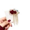 Elegant Red Rose Bridal Hairpin: Chinese Style U-Shaped Tassel Headdress