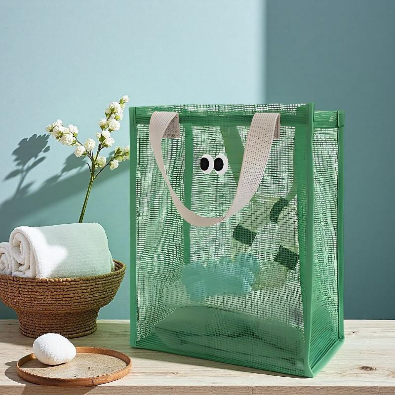 Mesh Storage Tote Bag Portable Bathroom Organizer Waterproof Bath Basket Large Capacity Shower Bag Reusable Beach Travel Cosmetic Organizer Handbag