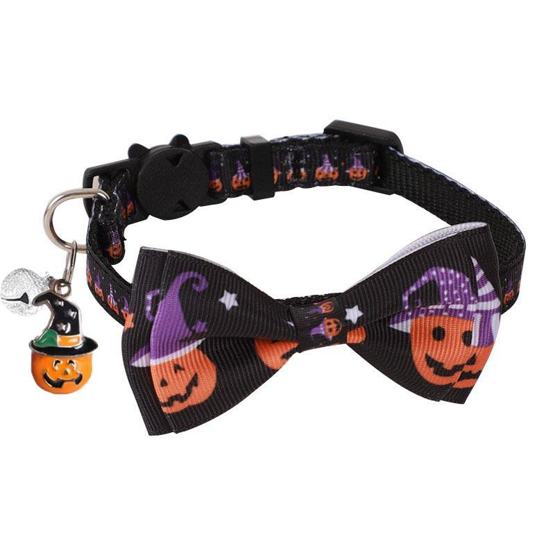 Halloween Bow Tie Cat Collar Safety Breakaway Buckle Holiday Pendant Adjustable Polyester Collar For Kitten Small Cats Party