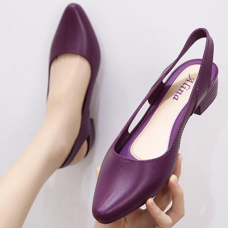 Neu Frauen Sandalen Slingback Casual Skidproof Strand Schuhe Für Weibliche Spitz Zehe Chunky Med Heels Flip-Flops