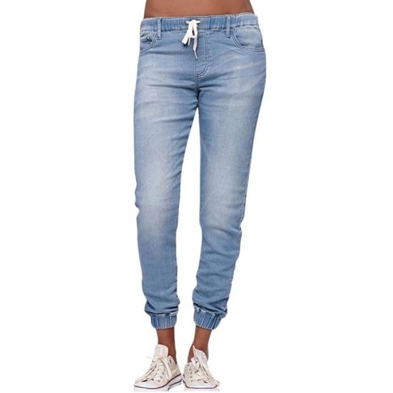 

Women Solid Color Drawstring Ankle Tie Slim Stretchy Jeans Plus Size Denim Pants L світло-синій колір