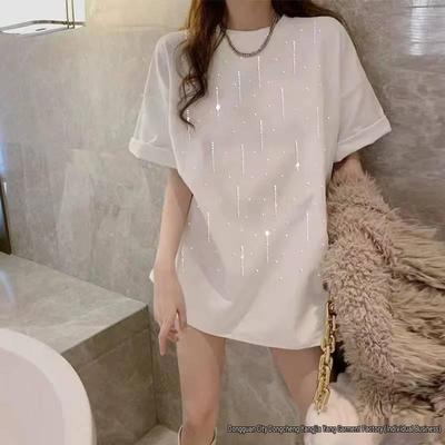 100% Cotton Short Sleeve T-shirt, Summer 2026, Korean Style, Chic Hot Drill Design, Popular Women's Fashion Top