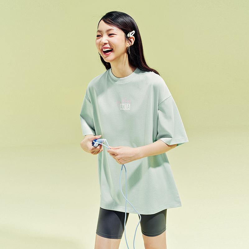 Anta Short Sleeve Knitted T-Shirt Summer Loose Casual Tee Unisex tops Rain-Mist-Blue 972628106-2