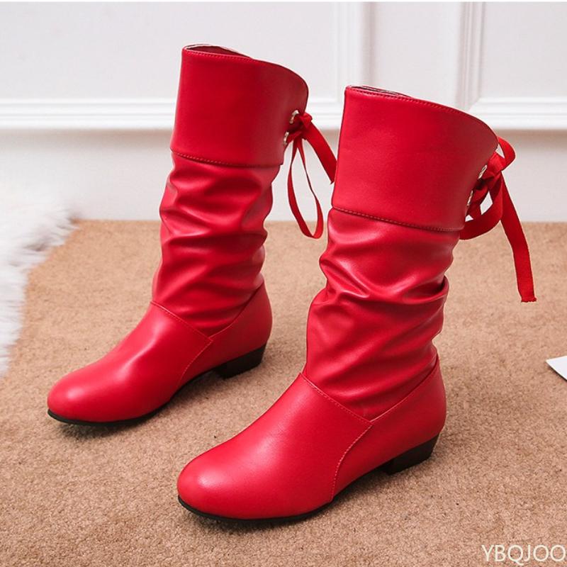 Fashion Autumn winter low heeled round toe back lace up warm midsole boots for women simple comfortable versatile daily casual shoes