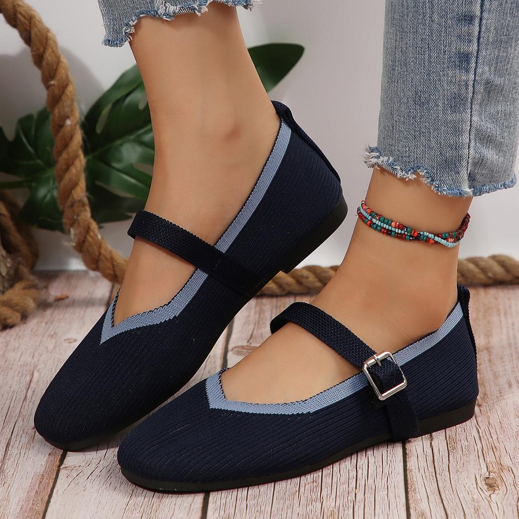Single shoes women's buckle retro breathable color matching lazy shoes European and American foreign trade flat-soled single shoes large size fly-wove