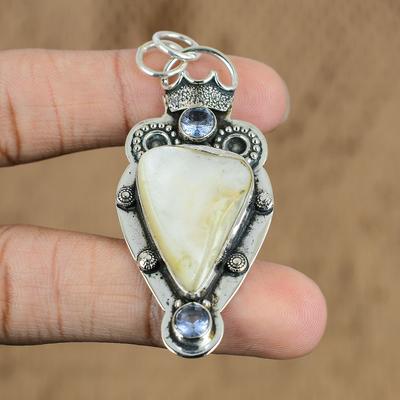 Birthday Gift For Her Natural Mother Of Pearl Gemstone Pendant 925 Silver