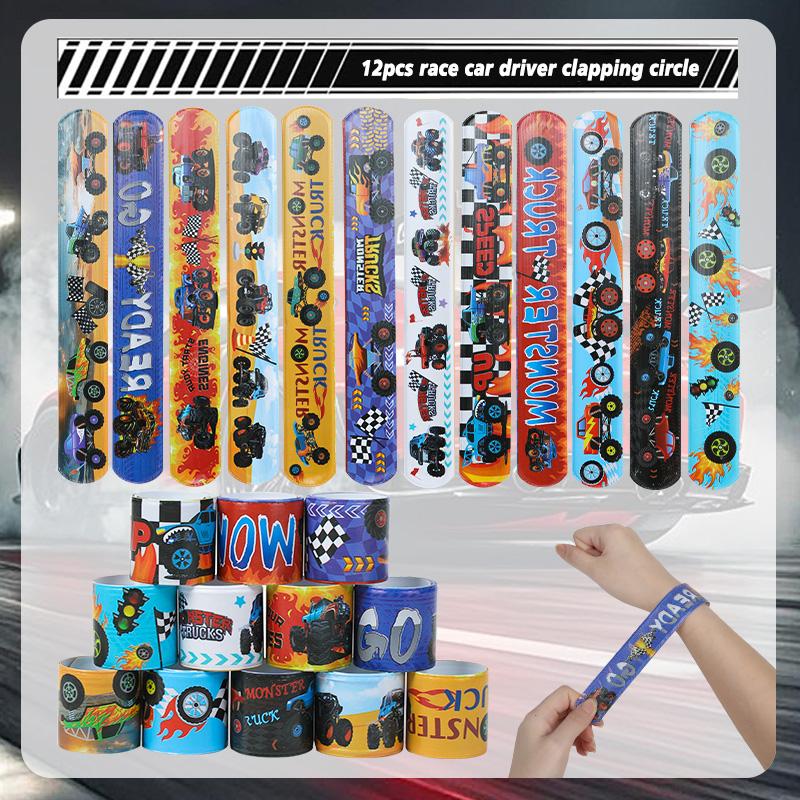 12pcs Racing Car Slap Bracelets PVC Wristbands Kids Birthday Party Favors Pinata Filler Guests Gift Sport Party Decor Supplies