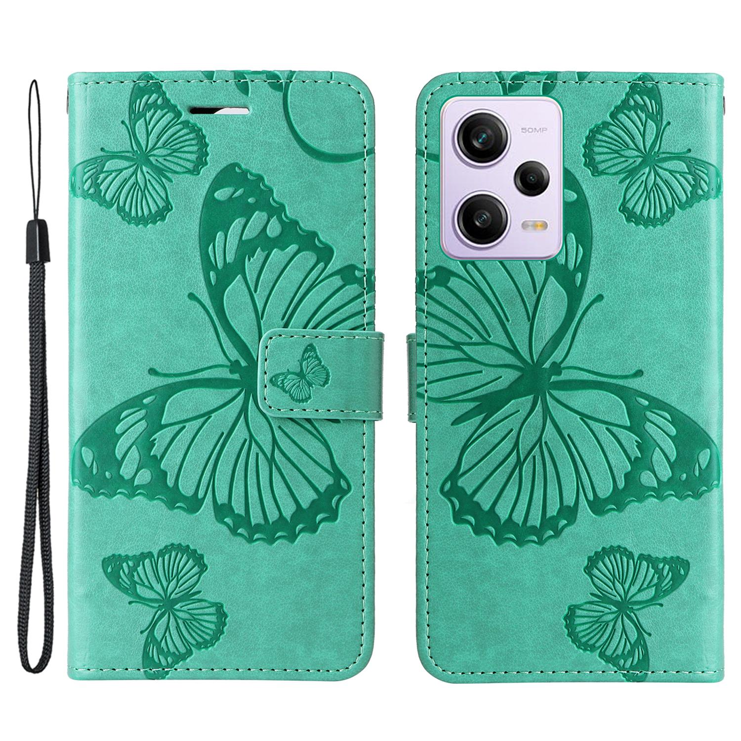 

For Xiaomi Redmi Note 12 Pro 5G/Note 12 Pro Speed 5G/Poco X5 Pro 5G Wallet Case Floral Butterfly Imprinted Leather Phone Cover Stand Green