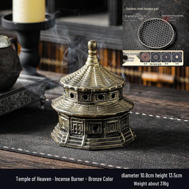 Zen Pagoda Black Ceramic Incense Burner - Aromatherapy Holder for Home and Office Decor