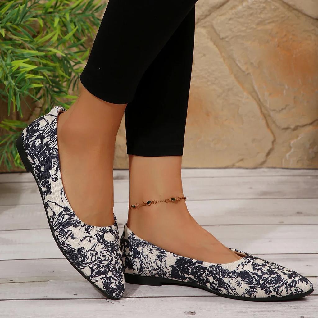 2024 Dámské boty Mělké dámské baleríny Horký výprodej Plus size Jednobarevné ležérní ploché boty Sexy špičatá špička Plochá nízká pata