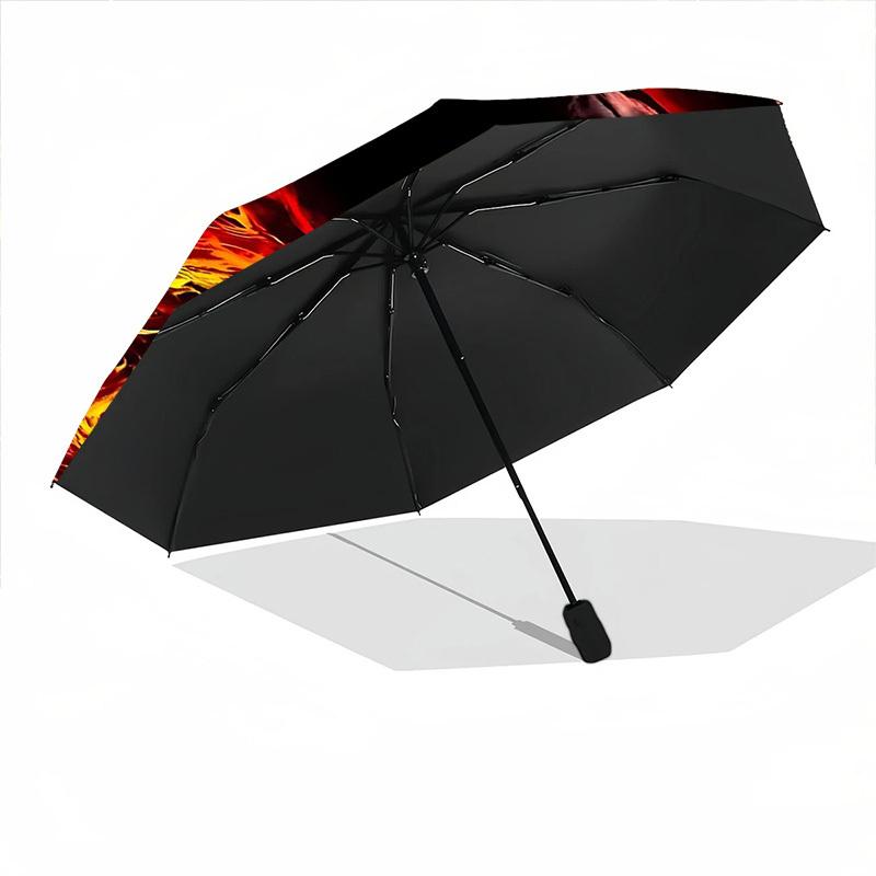 1pc Flaming Horse Fire Art Automatic Open/Close Umbrella 8-Rib Strong Frame, Portable Travel Umbrella for Women & Men, Birthday Gift Parties 056