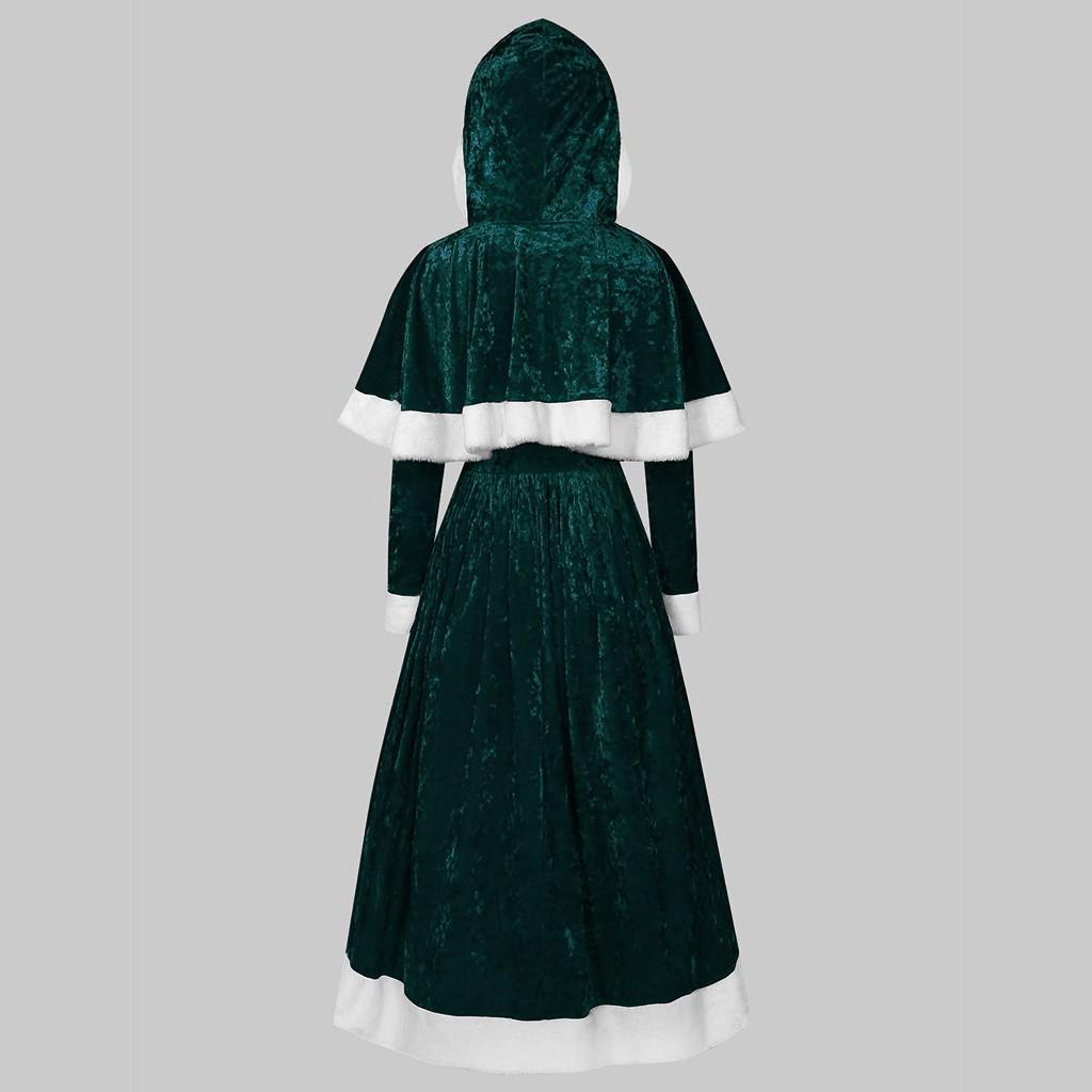 Womens Merry Christmas Velvet Long Sleeve  Festival Dress And Hooded Cape