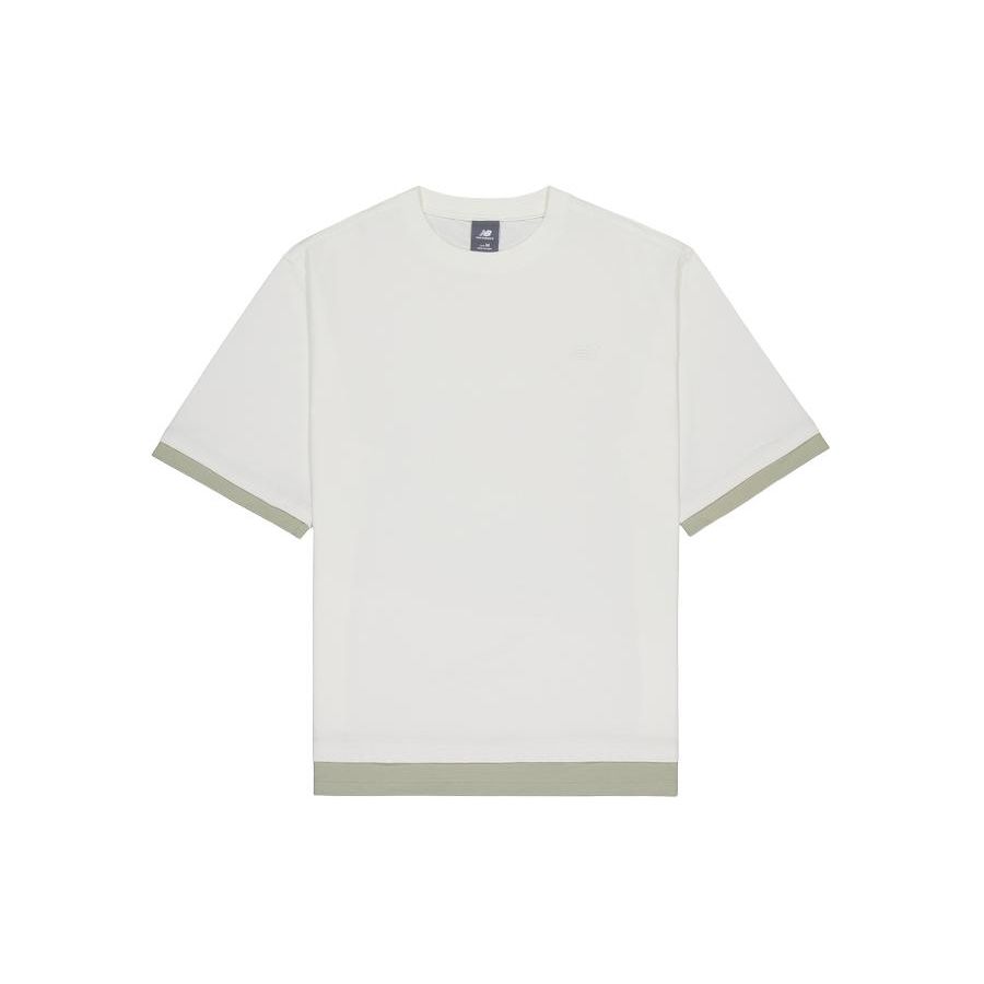 

New Balance Round Neck Solid Color Casual Short Sleeve T-Shirt Men Tops Ivory AMT42314-CIC