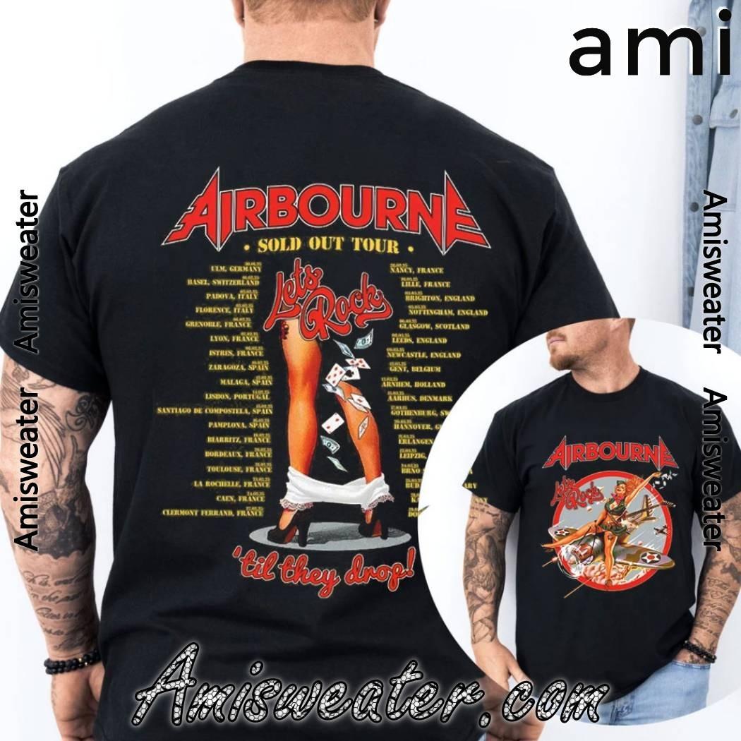 Футболка Airbourne Bomb Girl Tour 2025 Let s Rock  til They Drop --- Высококлассная Роскошь для Мужчин и Женщин Топ Y2k S